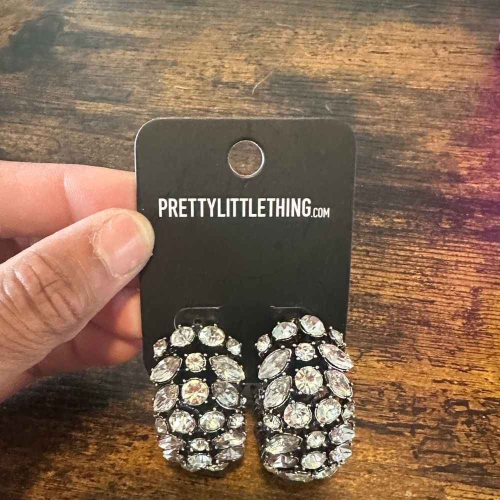 PrettyLittleThing Silver Diamante Hoop Earrings